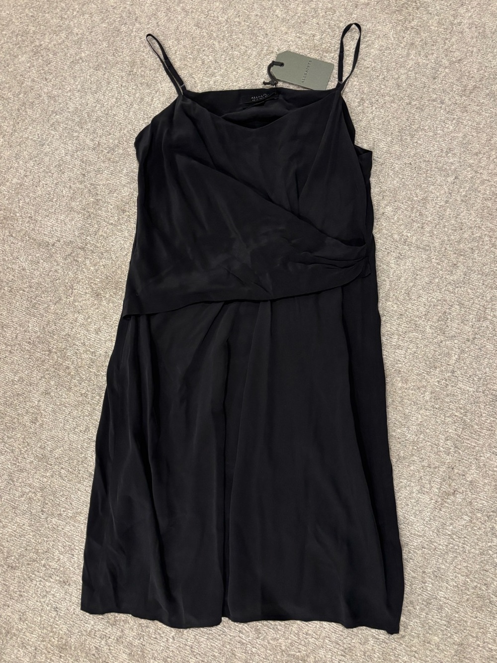 AllSaints Rywen Black Short 100% Silk Dress